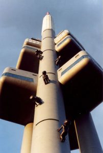 zizkov tv tower with babies