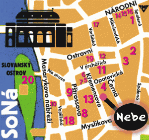 map of the area around narodni divadlo in prague